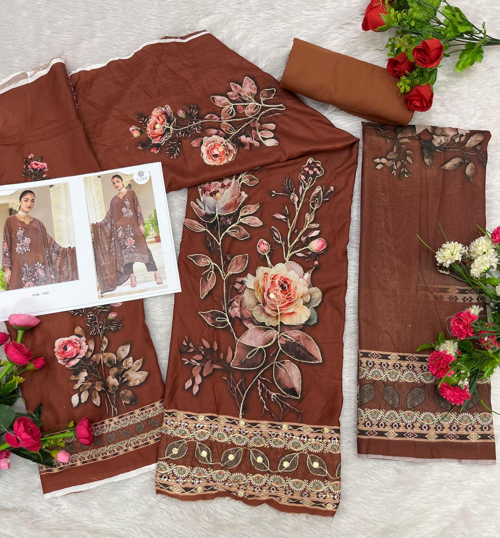 Ezra Nusrat Maslin Cotton Embroidery Pakistani Dress Material Wholesale Online